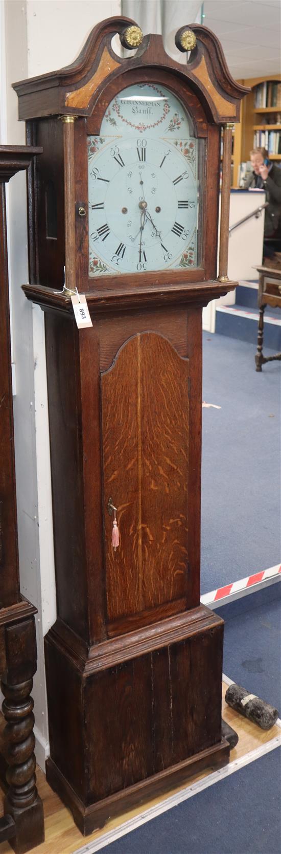 A George III oak longcase clock, Bannerman Banff H.196cm